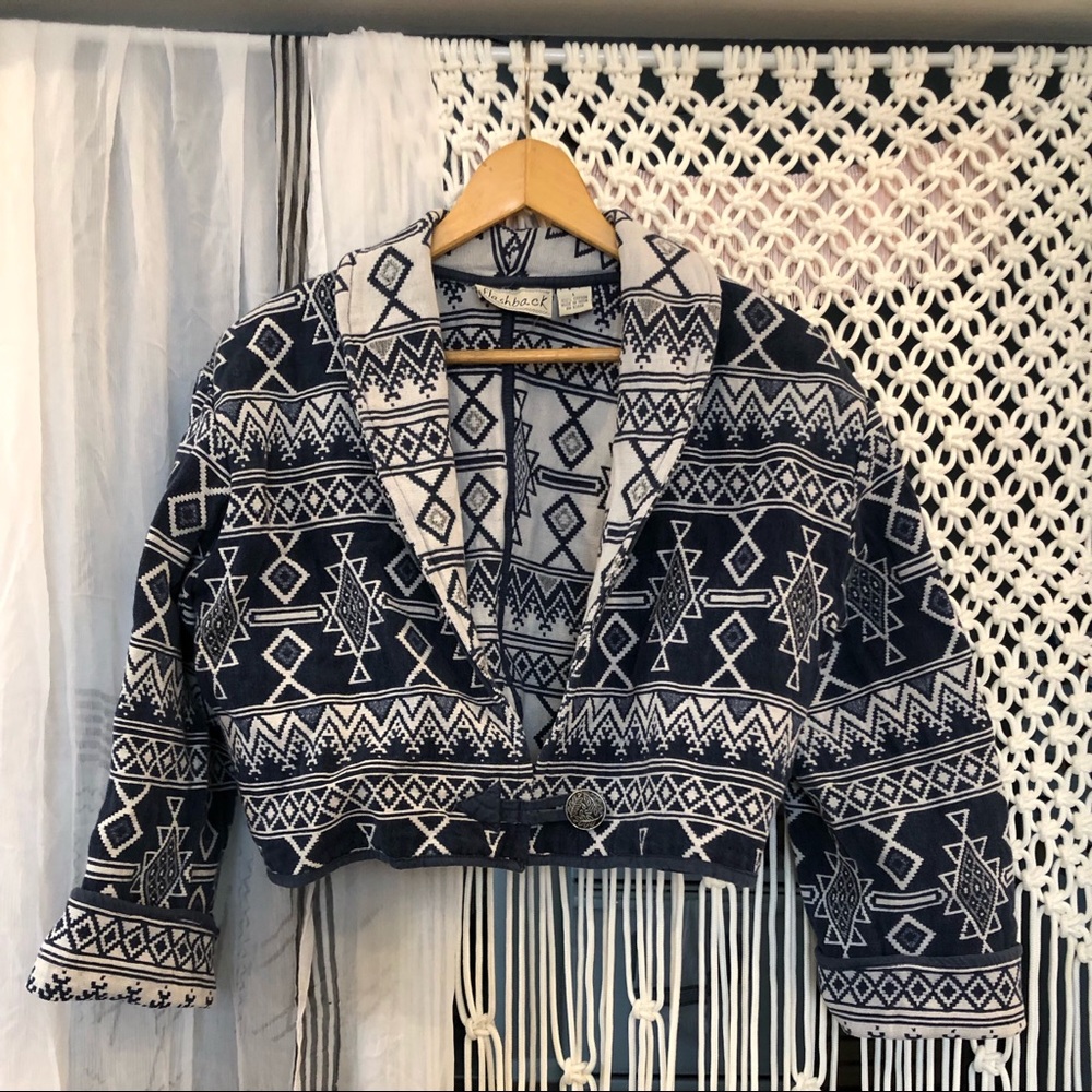 Vintage Western Blazer, Blue and Cream, L